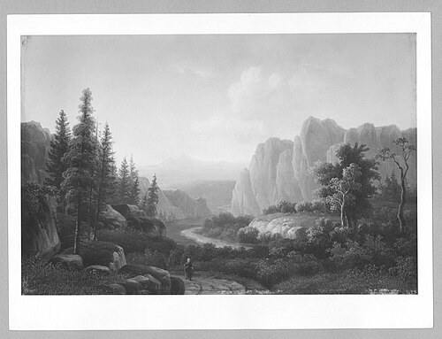 landscape: river - valley in the mountains, 1825, Willem de Klerk