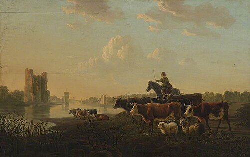 View of the Huis te Merwede near Dordrecht with Cattle beside the River Maas, , Willem de Klerk