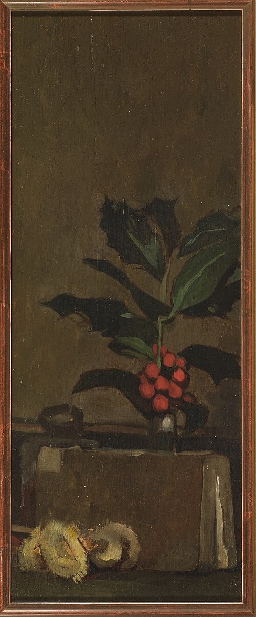 Still life with holly, book and dried flowers, 1887, Piet Meiners
