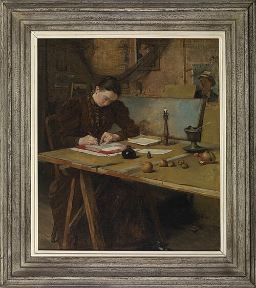 Studio interior with a woman writing, 1896, Piet Meiners