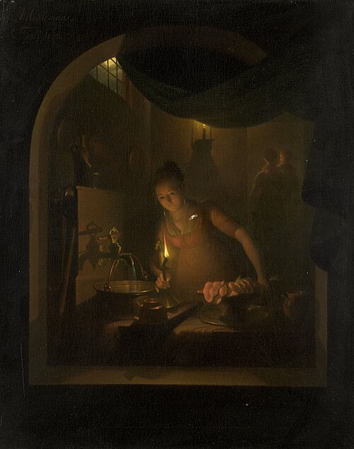 Kitchen by Lamplight, 1817, Adriaan Meulemans