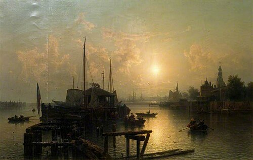 River with Boats and Shipping, 1861, Carl Adloff