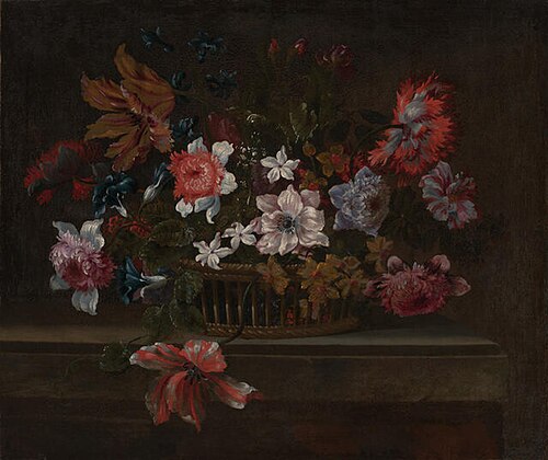 Still life with flowers in a basket, 1700, Pieter Hardimé