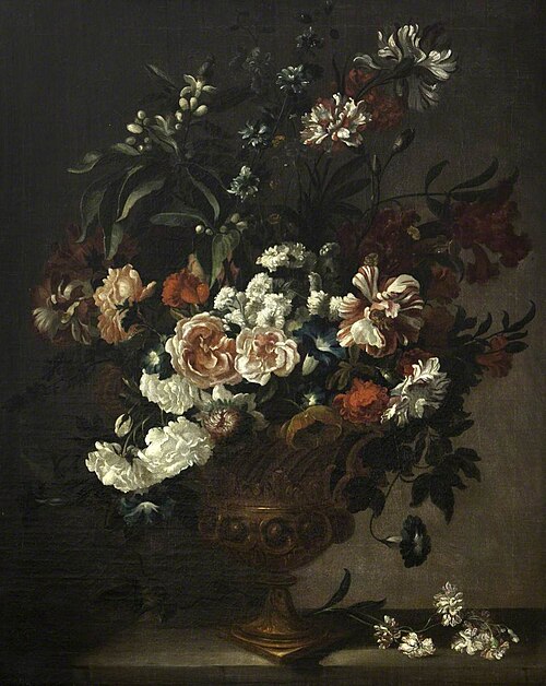 A Bronze Urn with Flowers on a Ledge, 1728, Pieter Hardimé