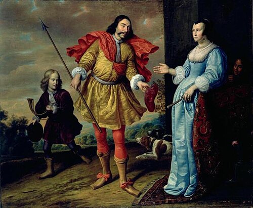 Portret van een onbekende familie in een landschap, 1659, Godaert Kamper