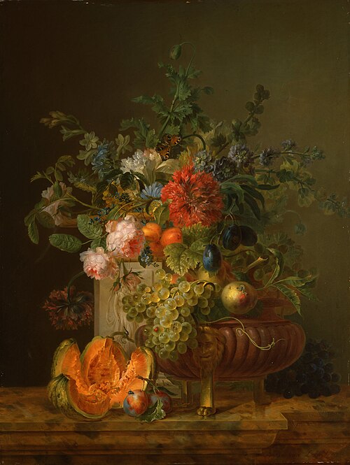 Stilleven met bloemen en vruchten, 1795, Willem van Leen