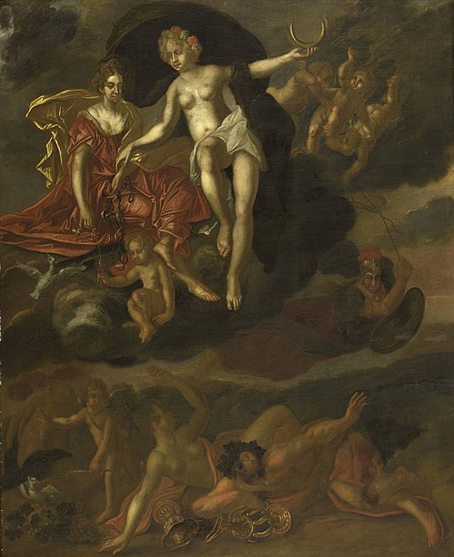 Diana and Virtus Punish Venus and Bacchus, 1694, T. van Malsen