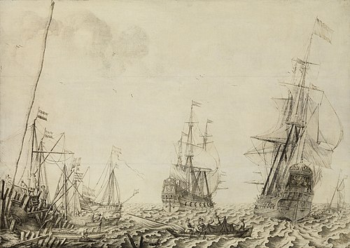 Ships near a Harbor, 1649, Experiens Sillemans