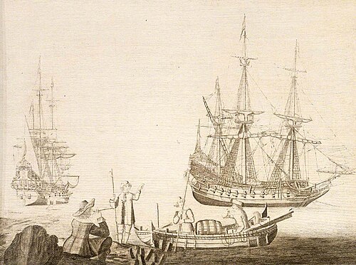 Men in a Boat Near Two Dutch Ships, 1652, Experiens Sillemans