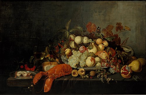 Still life with fruits and lobster, 1670, Michiel (II) Simons
