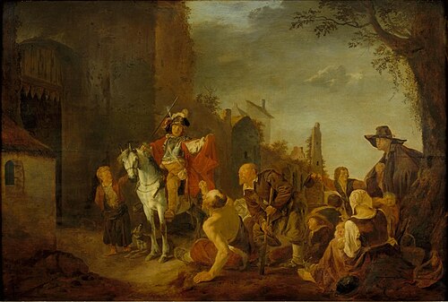 St. Martin cuts a piece of his cloak for the poor, 1640, Maerten Stoop