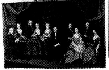 Familieportret van de familie Scheurleer: Elf familieleden in een Louis XIV fantasie-interieur. (169, 1747, Augustinus (II) Terwesten