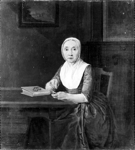 Portret van een aan een tafel zittende dame, 1791, Willem Uppink