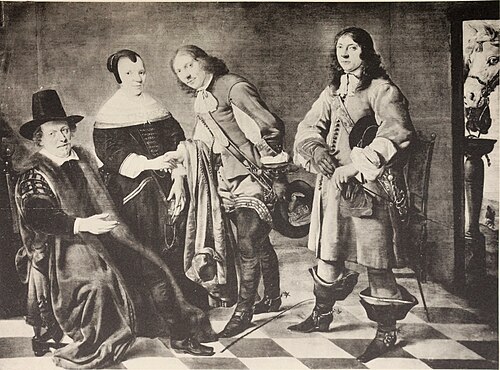 Family portrait with two Sons Greeting their Parents, 1660, Nicolaas Wieringa