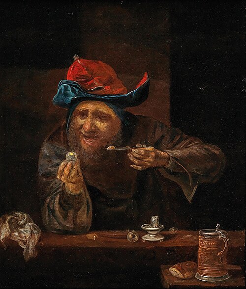 Interior with a peasant sitting at a table, 1676, Daniël Boone