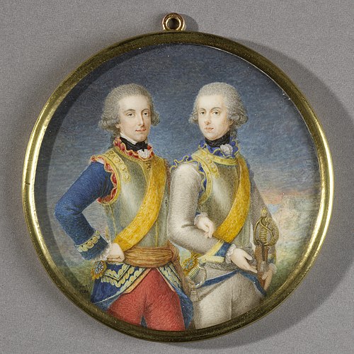 Double portrait of prince Willem I van Oranje- Nassau (1772-1843)  and Ludwig Ferdinand van Pruisen , 1793, Pieter le Sage