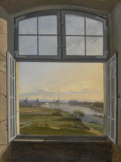View of Dresden through an open window, 1823, Traugott Faber