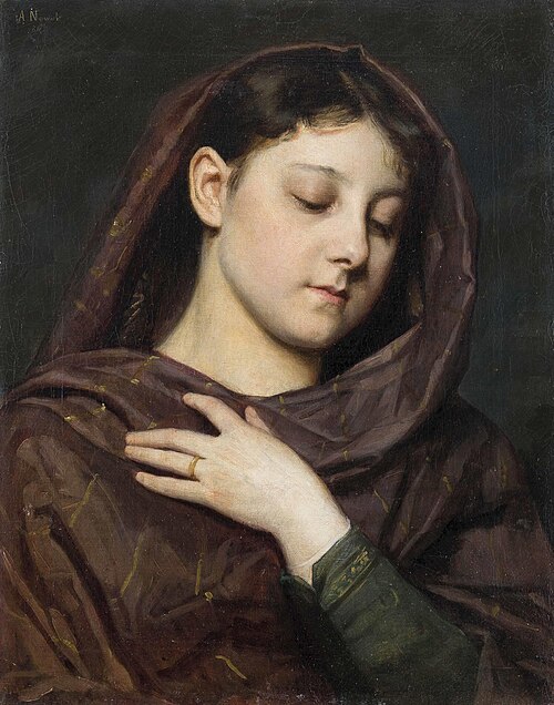 Porträt eines Mädchens mit der Geste der Hl. Jungfrau Maria, 1886, Anton Nowak