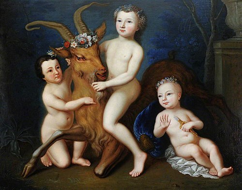 Three d'Hervart Children, as the Infant Bacchus and Attendants, with a Goat, 1736, Barthélemy Guillibaud