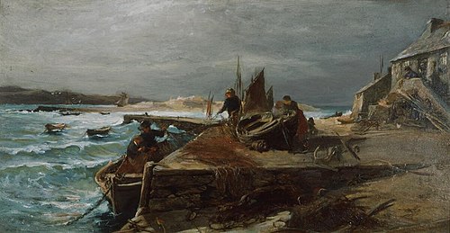 Unloading nets, Barmouth, 1880, Charles James Lewis