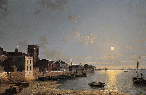 Cheyne Walk in Chelsea, London, by Moonlight, 1850, Henry Pether