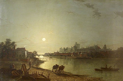 View of Windsor Castle looking at the Lower Ward by Moonlight, 1846, Henry Pether