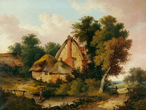 Landscape with a Thatched Cottage and a Pond in Foreground, 1878, John Burney Ladbrooke