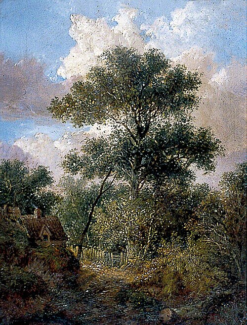 Landscape with a Woodland Path and Cottage, , John Burney Ladbrooke