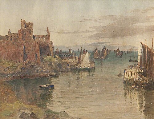 Peel Castle and Pier Head, 1881, John Nicholson