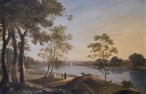 One of the Great Ponds between Hampstead and Highgate, London,  Looking towards the Surrey Hills, 1831, Thomas Hastings