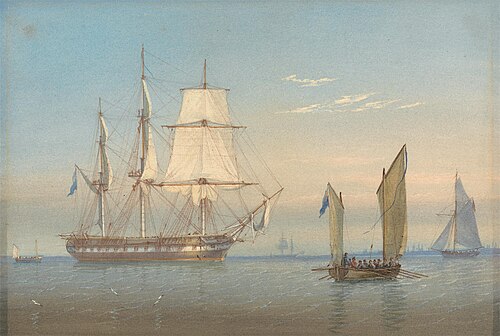 A British Frigate Dropping Anchor, , William Joy