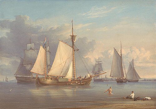 Dutch Fishing Boats at Anchor in an Estuary, 1850, William Joy