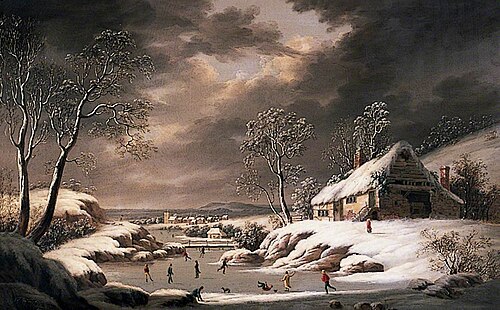Winter Scene (Landscape with a Village and Figures Skating), 1834, Joseph Francis Gilbert