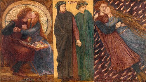 Paolo and Francesca da Rimini, 1855, Dante Gabriel Rossetti