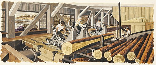 Lumber Manufacturing (mural study, Trinity, Texas Post Office), 1941, Jerry Bywaters
