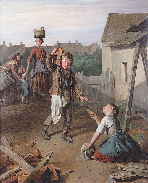 Construction laborers receive their breakfast, 1859, Ferdinand Georg Waldmüller