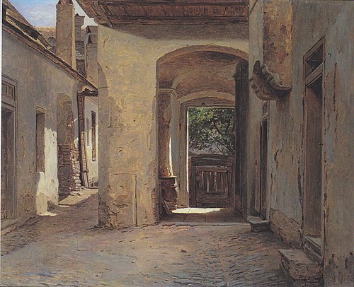 Yard of the old Heumühle, in Vienna, 1859, Ferdinand Georg Waldmüller