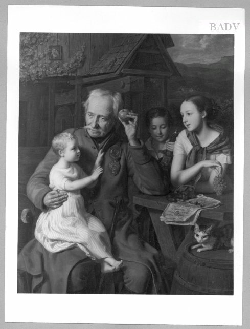 Old soldier with children, 1827, Ferdinand Georg Waldmüller