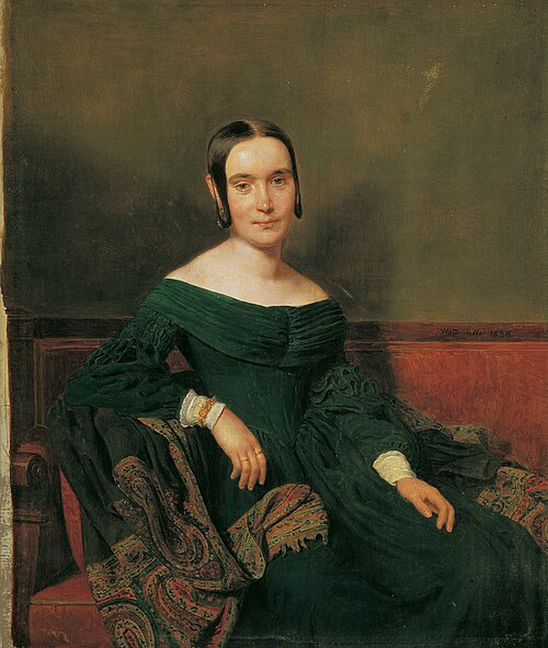 Dame in zinnobergrünem Kleid, 1838, Ferdinand Georg Waldmüller