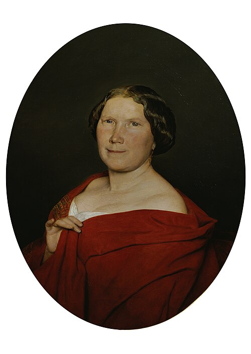 Frau mit lachsrotem Umhang, 1861, Ferdinand Georg Waldmüller