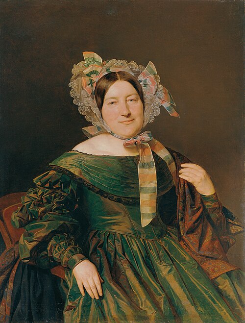 Frau in grünem, lachsrot changierendem Kleid, 1837, Ferdinand Georg Waldmüller