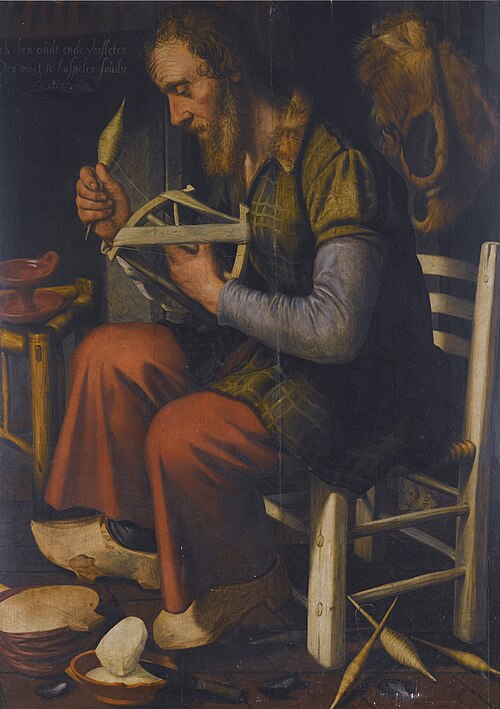 De gortenteller, a Dutch proverb of an old man spinning his reel, 1603, Pieter Pietersz l'Ancien