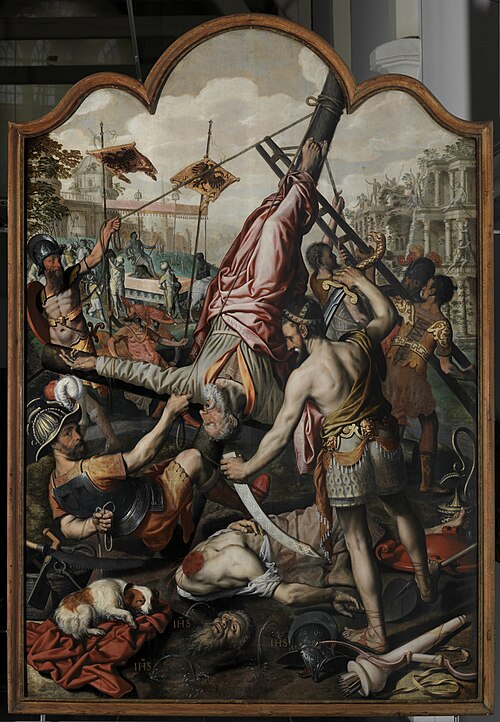 The martyrdom of St. Peter and St. Paul (verso: Christ walking on the water), 1571, Pieter Pietersz l'Ancien