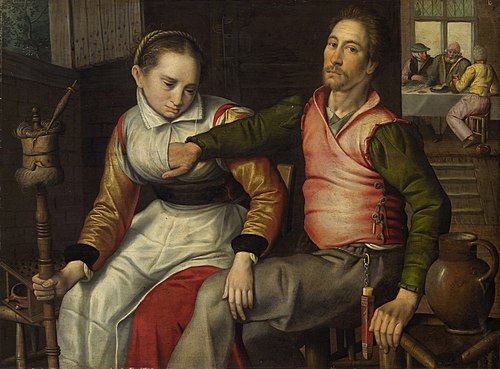 Liefdespaar in een herberg, 1587, Pieter Pietersz l'Ancien