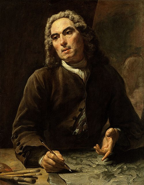 Autoportrait devant l'esquisse de la chute des anges rebelles, 1726, Antoine Rivalz