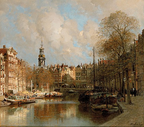 View of the Singel and the Bloemmarkt near the Munt, Amsterdam, , Johannes Christiaan Karel Klin
