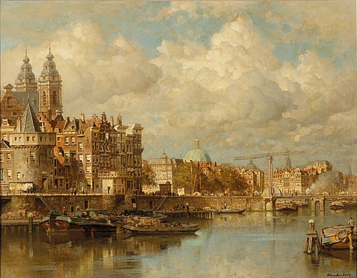 A view of the Prins Hendrikkade with the St Nicolaas Church, he Schreierstoren and the Lutherian chu, , Johannes Christiaan Karel Klin