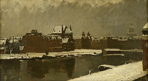 Gezicht op een stad in de sneeuw, 1920, Johannes Christiaan Karel Klin