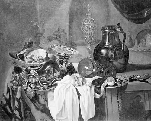 A Jug, Fruit, Food and other Things on a Table, 1660, Cornelis Kruys