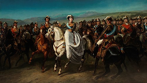 Isabel II y su Estado Mayor a caballo, 1862, Charles Porion